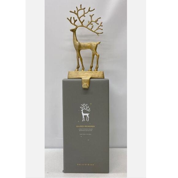 Pottery Barn Large Gilded Reindeer Gold Christmas Stocking Holders - Set of 2 - Picture 2 of 6